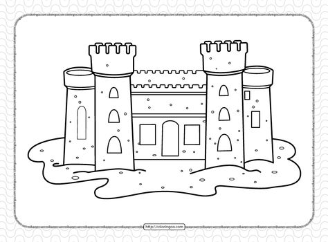 Free Printable Sand Castle Pdf Coloring Page Sand Castle Printable, Sand Bottles, Beach Quilts, Coloring Drawing, Small Castles, Beach Quilt, Sand Sculpture, Sand Castles, 2023 Art