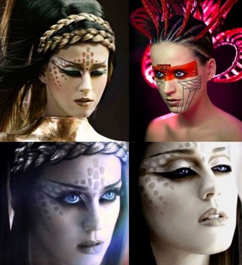 Makeup Artist Photoshoot Ideas, Photoshoot Ideas Halloween, Artist Photoshoot Ideas, Halloween Mannequin, Makeup Artist Photoshoot, Futuristic Music, Gold Face Paint, Katy Perry Makeup, Music Video Makeup