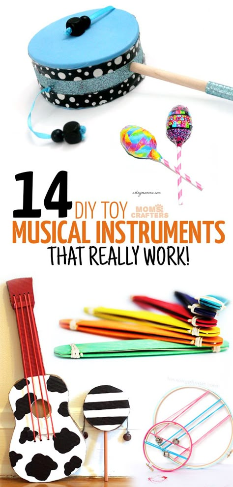 I am obsessed with how simple and easy these DIY musical instruments are to make! They are all great crafts for kids and DIY toys for moms to make, and great kids activities for music and movement. Music Instruments Diy, Instrument Craft, Homemade Instruments, Music Camp, Toy Instruments, Diy Instruments, Diy Musical Instruments, Music Crafts, Music And Movement