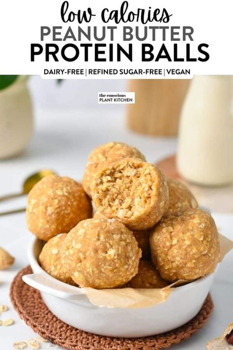 These low-calories Protein Balls are moist, lightly sweet oatmeal protein balls with delicious vanilla peanut butter flavors and only 80 kcal each. Low Calories Protein, Low Calorie Protein Balls, Oatmeal Protein Balls, Low Calorie Peanut Butter, Sweet Oatmeal, Butter Flavors, Chocolate Protein Balls, Vegan Energy Balls, High Protein Peanut Butter