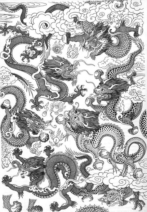 Robert Beer ~ Tibetan Dragons Dragon Pattern Wallpaper, Tibetan Pattern, Tibetan Tattoo, Tibetan Dragon, Tibetan Symbols, Tibet Art, Art Chinois, Asian Dragon, Asian Tattoos