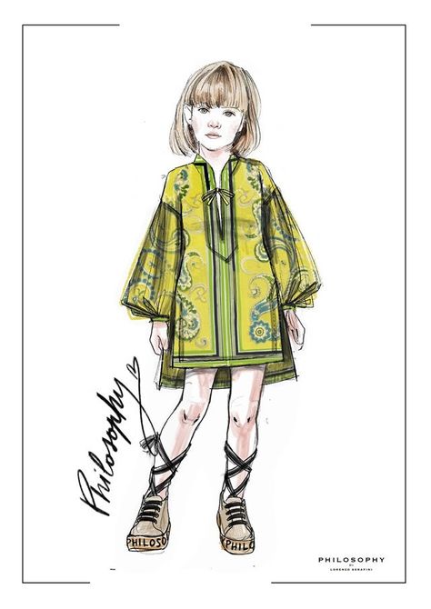 Philosophy di Lorenzo Serafini are launching a kids line | Vogue Paris Childrenswear Illustration, Childrens Fashion Illustration, Children Fashion Sketch, 90s Kids Fashion, Summer Frocks, Silhouette Mode, Vintage Kids Fashion, Fashion Illustration Poses, Drawing Kids