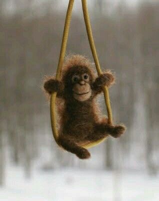 Felted Monkey, Baby Orangutan, Needle Felting Tutorials, Felt Projects, Wet Felt, Needle Felting Projects, Felting Tutorials, Nuno Felting, Needle Felted Animals