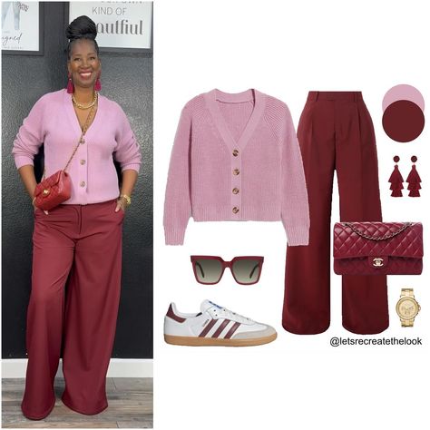 Burgundy Trousers - 10 Outfit Ideas 🐙 Here are 10 more colors that pair well with burgundy! Which is your favorite? As fall approaches it’s time to break out our sweaters. Instead of just pairing them with jeans, here’s a reminder that wide leg trousers are a more elevated option but just as comfortable! So for an elevated casual look, try pairing your sweaters with your trousers! You can still wear your sneakers with them! 😉 So save this post for style inspiration and look in your closet to... Burgundy Wide Leg Trousers Outfit, Burgundy Sweatpants Outfit, Burgundy Pants Outfit Work, Burgundy Trousers Outfit, Closet Minimalista, Burgundy Pants Outfit, Maroon Pants Outfit, Leather Trousers Outfit, Wine Pants