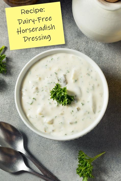 Dairy-Free Horseradish Dressing Recipe with Options for All. Includes a Jerk Panzanella Salad Recipe. Jerk Steak, Horseradish Dressing, Peanut Free Desserts, Panzanella Salad Recipe, Horseradish Cream Sauce, Sauce Tartare, Horseradish Cream, Vegan Dressing, Ranch Dressing Recipe