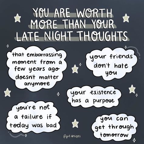 Life can be tough, and it doesn’t help when we have late night thoughts that make us feel worthless. Here’s your reminders if your mind is… Nightly Reminder Quotes, Support Quotes Relationship, Insomnia Tips, Support Quotes, Vie Motivation, Thought Bubbles, Mental And Emotional Health, Self Care Activities, Health Quotes