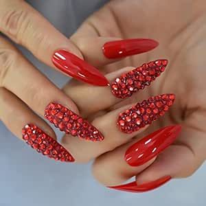 New Years Eve Nails red rhinestones press on party holiday Elegant Nails Red, Nails With Rhinestones, Nail Store, Lines On Nails, Nails Fake, Red Nail Designs, Nails Red, Christmas Nails Acrylic, Red Nail