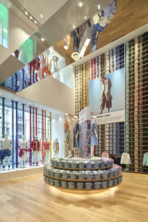 UNIQLO 311 Oxford Street (2016) | Wonderwall Uniqlo Store, Retail Store Interior Design, Clothing Store Design, Store Design Boutique, The Industrial Revolution, Old Warehouse, Retail Store Interior, Clothing Displays, Boutique Interior Design