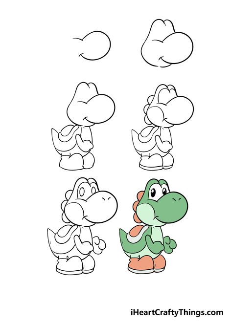 Yoshi Drawing - How To Draw Yoshi Step By Step Easy Video Game Drawings, How To Draw Yoshi Step By Step, How To Draw Super Mario Step By Step, Super Mario How To Draw, Yoshi Painting Canvases, Mario Drawing Easy Step By Step, How To Draw Super Mario Characters, Step By Step Character Drawing, How To Draw Cartoons Step By Step