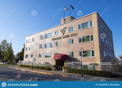 Photo about Anchorage Grand Hotel on 2nd Avenue at E Street in downtown Anchorage, Alaska, AK, USA. Image of harbor, historic, foliage - 176360396 Anchorage Alaska, Grand Hotel, Alaska, Multi Story Building, Photo Image, Editorial, Hotel, Building