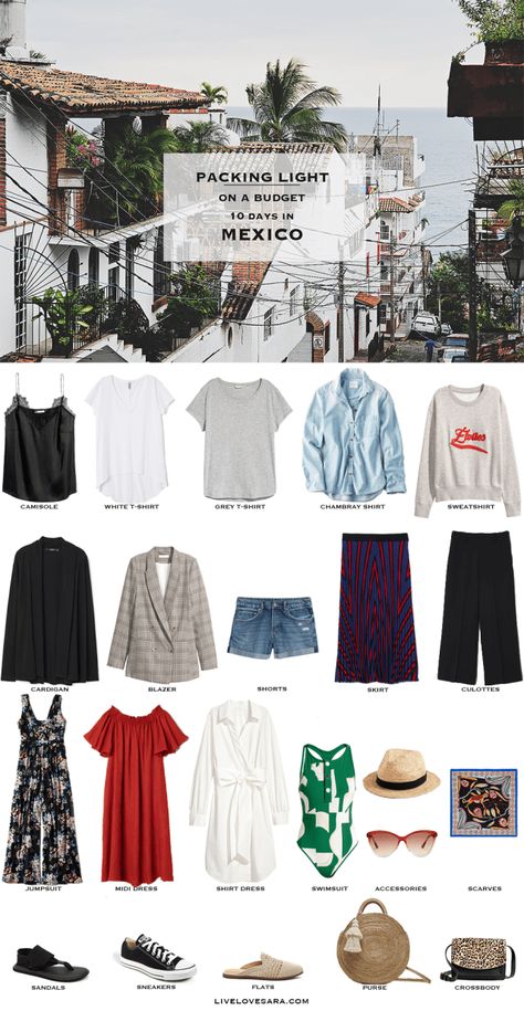 What to Pack for Mexico a Budget Packing Light List | What to pack for Mexico | Packing Light | Packing List | Travel Light | Travel Wardrobe | Travel Capsule | Capsule | 10 Days In Mexico Packing, Mexico City Travel Outfit, Mexico Capsule Wardrobe, Mexico City Packing List, 10 Day Travel Wardrobe Summer, Travel Outfit Mexico, Travel Outfit Ideas, Cardigan Blazer, Packing Clothes