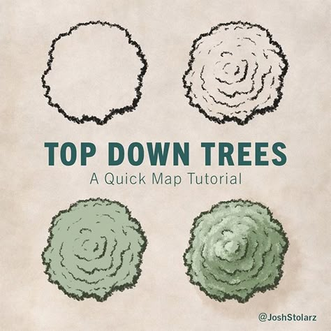 Here is a quick map drawing tutorial for how to draw a tree in a top down perspective. This works great for city maps, as well as battle or encounter maps for rpg. #joshstolarz #mapeffects #rpg #dungeonsanddragons #fantasymap #map Top Down Map Drawing, Map Forest Drawing, How To Draw Forests On A Map, How To Draw Ruins On A Map, Map Drawing Tutorial, Top Down Perspective, Draw Map, Fantasy Cartography, Draw A Tree