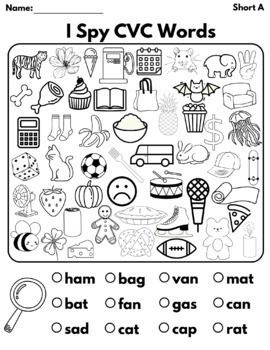 Free Short Vowel Cvc Worksheets By My Teaching Pal 05B I Spy Cvc Words Worksheets, What Is Cvc Words, Read And Match Cvc Words, Cvc Words Worksheets With Pictures, Cvc Words With Pictures Cards, Word Families Free, Writing Cvc Words, Phonics Cvc, Cvc Worksheets