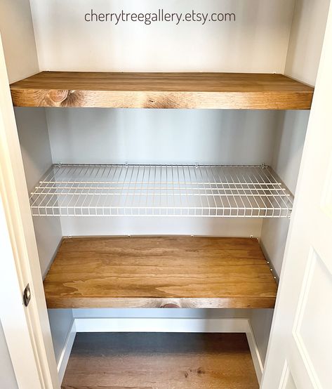 wire rack cover, removable wood shelf cover in closet, kitchen pantry shelves, bathroom Shelf, laundry or hallway shelving upgrade Linen Closet Shelving Ideas, Shelf Cover Diy, Wire Rack Cover, Kitchen Pantry Shelves, Hallway Shelving, Closet Redesign, Rack Shelves, Shelf Cover, Shelves Bathroom