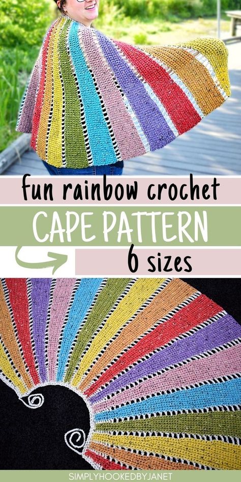 crochet rainbow wedge cape Crochet Half Circle Shawl, Crochet Half Circle, Cape Pattern Free, Cape Crochet Pattern, Crochet Triangle Pattern, Circle Shawl, Cape Crochet, Crochet Cape Pattern, Crescent Shawl