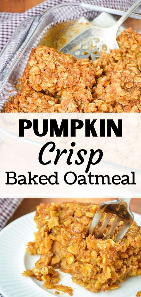 This Pumpkin Baked Oatmeal recipe is made with canned pumpkin puree and is naturally gluten free. An easy make ahead breakfast that is perfect for meal prep, this pumpkin spice inspired recipe is great for celebrating the Fall months or for celebrating Thanksgiving breakfast! An easy make ahead breakfast that can be reheated easily, and freezes beautifully too. This easy pumpkin recipe is sure to make appearances every year! Serve with whipped cream for an extra special treat. Canned Pumpkin Breakfast Recipes, Breakfast Ideas With Pumpkin Puree, Breakfast With Pumpkin Puree, Healthy Recipes With Canned Pumpkin, Quick Breakfast For A Crowd, Canned Pumpkin Recipes Easy, Pumpkin Pie Cheesecake Bites, Make Ahead Breakfasts, Pumpkin Baked Oatmeal