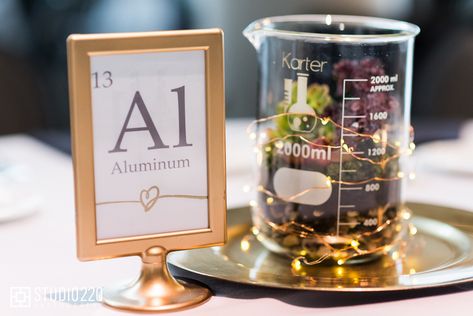 Science Centerpieces, Science Themed Centerpieces, Chemistry Centerpiece, Science Event Decor, Science Seating Chart, Science Wedding Centerpieces, Science Museum Wedding, Science Wedding Theme, Science Beaker Decor