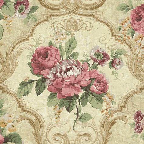 Add elegance to any room with this vintage floral wallpaper in gold and pink from the Brockhall Wallpaper Collection. Available at Go Wallpaper. Floral Wallpaper Room, 27 Wallpaper, Pink And Gold Wallpaper, Vintage Floral Wallpaper, Contemporary Wallpaper Designs, Wallpaper Room, Wall Pattern, Classic Color Palette, Bold Color Schemes