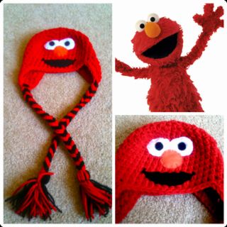 Crochet Elmo Hat - FREE pattern (need to add braids Elmo Beanie, Crochet Baby Ideas, Crochet Character Hats, Earflap Beanie, Crochet Kids Hats, Sesame Street Characters, Crochet Hat Patterns, Crochet Beanies, Crochet Knit Hat