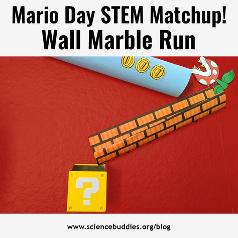 Build a marble run to put #physics, #kinetic energy, potential energy, and gravity in action on the wall with a series of tubes, tunnels, and other marble run elements. Pair the activity with #MarioDay for creative #STEM storytelling! #STEMactivities #Mario #familyscience #homeschool #STEMactivities #STEMactivity #marioday2021 #storytelling #STEAM #creativeSTEM #creativekids #marblerun #sciencefair #energy #forces #scienceteacher #scienceproject #forces #scienceproject Mario Day, Marble Race, Engineering Activities, Potential Energy, Marble Run, Kinetic Energy, Engineering Projects, Stem Challenges, Bedroom Idea