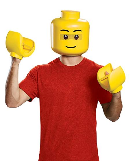 Amazon.com: Disguise Men's Lego Iconic Mask & Hands Costume Kit, Yellow, One Size Adult: Clothing Lego Mask, Lego Man Costumes, Lego Costumes, Lego Hand, Character Mask, Lego Costume, Lego Head, Classic Lego, Lego Man