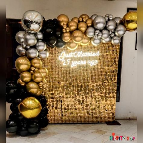 Wedding Anniversary Stage Decoration, Company Anniversary Decoration, 25th Anniversary Stage Decoration, 25th Anniversary Balloon Decorations, Backdrop Anniversary Ideas, Decoration Ideas For 25th Anniversary, 25th Anniversary Backdrop Ideas, Silver Jubilee Anniversary Decoration, Anniversary Stage Decoration