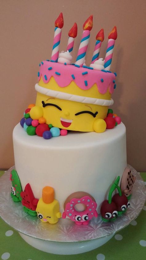 Shopkins cake tutorial!  Video Tutorial here:https://www.youtube.com/watch?v=YaBa74KAcKc Shopkins Birthday Cake, Shopkins Cake, Shopkins Birthday Party, Shopkins Birthday, Happy Birthday Cake, Cupcake Cake, Cake Tutorial, Birthday Cake Kids, Girl Cakes