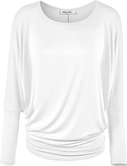 WT826 Womens Batwing Long Sleeve Top M White at Amazon Women’s Clothing store Casual Drapey Top With Batwing Sleeves, Beige One Size Batwing Sleeve Tops, White Batwing Sleeve Cozy Top, Casual Batwing Sleeve T-shirt In Relaxed Fit, White Moisture-wicking Long Sleeve Tops, Steel Bridge, Love Store, Dolman Top, Amazon Women