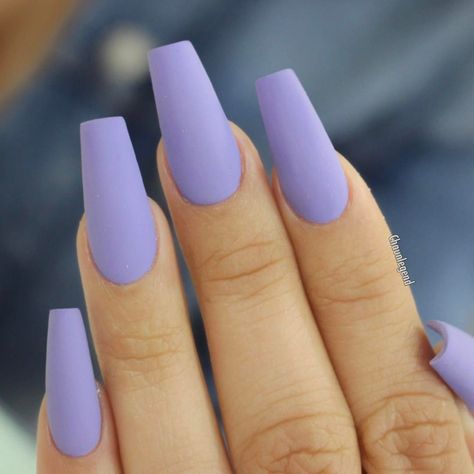 Lavender Nails Matte, Nail Purple, Coffin Nails Matte, Lilac Nails, Purple Acrylic Nails, Nails Matte, How To Cut Nails, Purple Acrylic, Lavender Nails