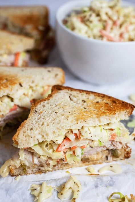 Turkey-Rachel-Sandwich-with-Coleslaw Turkey Deli Meat Recipes, Corn Beef Reuben Sandwich, Rachel Sandwich, Deli Meat Recipes, Coleslaw Sandwich, Turkey Lunch, Turkey Lunch Meat, Turkey Sandwiches Recipes, Lunch Meat Recipes