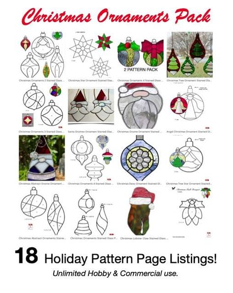 Christmas Ornaments Pack 18 Holiday Stained Glass Pattern Pages Stained Glass Ornaments Patterns, Stained Glass Christmas Patterns, Christmas Stained Glass Patterns, Stained Glass Christmas Ornaments, Beginner Patterns, Christmas Fair Ideas, Stain Glass Window Art, Stained Glass Angel, Glass Window Art