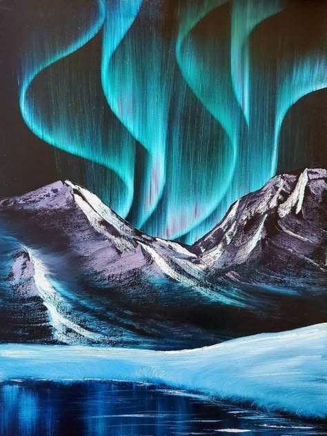 Northern Lights Drawing, Canvas Northern Lights, Northern Lights Tattoo, Northern Lights Art, Northern Lights Painting, Urs Polar, Gold Art Painting, Mountain Landscape Painting, Galaxy Painting