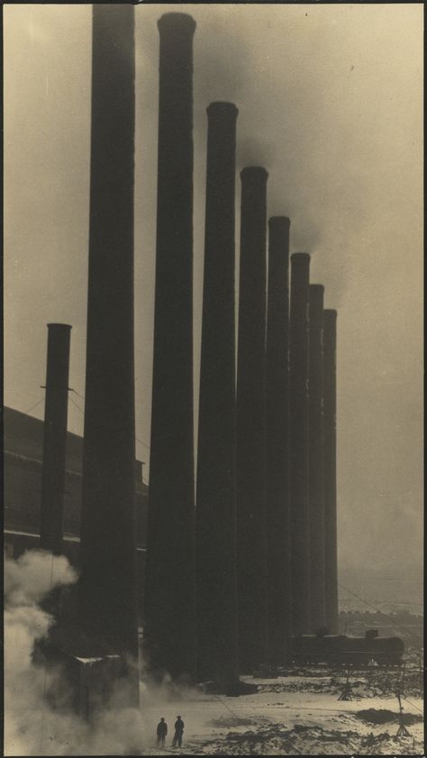 Margaret Bourke-White. The Towering Smokestacks of the Otis Steel Co., Cleveland. 1927-28 Straight Photography, Margaret Bourke White, Brutalism Architecture, Industrial Architecture, Retro Photography, Industrial Photography, Gelatin Silver Print, Brutalist Architecture, Foto Art