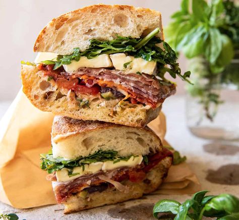 Brie Sandwich Recipes, Cold Sandwich Recipes, Brie Sandwich, Roasted Bell Peppers, Spanish Chorizo, Cold Sandwiches, Ciabatta Bread, Deli Meat, Virgin Olive Oil