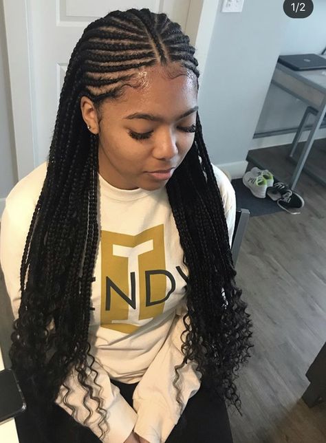 Curled Fulani Braids, Fu Lani Braids, Fulani Braids Hairstyles With Curls At The End, Black And Blonde Fulani Braids, Cornrow Braid Styles Black Women, Fulani Braids With Curls At The End, Fulani Braids With Curly Ends, Black Fulani Braids, Graduation Braids