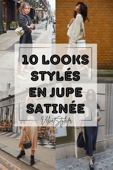 Explorez l'élégance polyvalente de la jupe en satin avec ces 10 inspirations de tenues. Du style décontracté au chic, découvrez différentes façons de mettre en valeur cette pièce tendance dans votre garde-robe en cliquant ici Outfit Jupe Satin, Outfit Soiree, Outfit Jupe, Satin Outfit, Satin Outfits, Outfit 2020, Look Casual Chic, Velvet Style, Look Plus Size