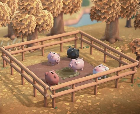 Animal Crossing Island Inspiration Farm, Farmcore Animal Crossing Villagers, Animal Crossing Farmcore Ideas, Animal Crossing Farm Core Ideas, Acnh Pig Farm, Farm Island Animal Crossing, Acnh Farmcore Ideas, Animal Crossing Farmcore Codes, Farm Animal Crossing