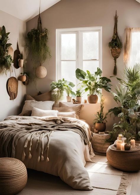 Modern Bedroom With Plants, Small Bathroom Counter Decor, Minimal Boho Bedroom, Bedroom With Plants, Modern Organic Bedroom, Simple Modern Bedroom, Organic Modern Bathroom, Bathroom Counter Decor Ideas, Potted Olive Tree