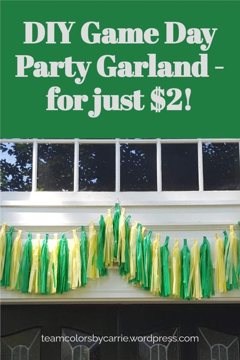 Get ready for game day with an easy DIY garland that you can leave outside, use to decorate the tent at a tailgate party, or the deck railing in your back yard! And the best part is that it’s made from plastic tablecloths from a dollar store! Game Day Tailgate Decorations, School Tailgate Ideas, Cheer Tailgate Ideas, Football Tent Decorations, Tailgate Photo Backdrop, Diy Tailgate Decorations, Office Tailgate Party Decorations, Homecoming Tailgate Ideas, How To Store Garland