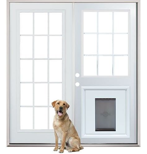 Saginaw Surplus now listed on DFWquest.com check out this unique door ... 6'0" 15-Lite/9-Lite Steel Patio Prehung Double Door Unit with Pet Door Insert Exterior Slider Door Ideas, Dogie Door Ideas, French Doors With Doggie Door, Sliding Door With Dog Door, Dog Door In French Door, French Back Doors, French Doors Patio With Dog Door, French Door With Dog Door, Dog Door In Glass French Door