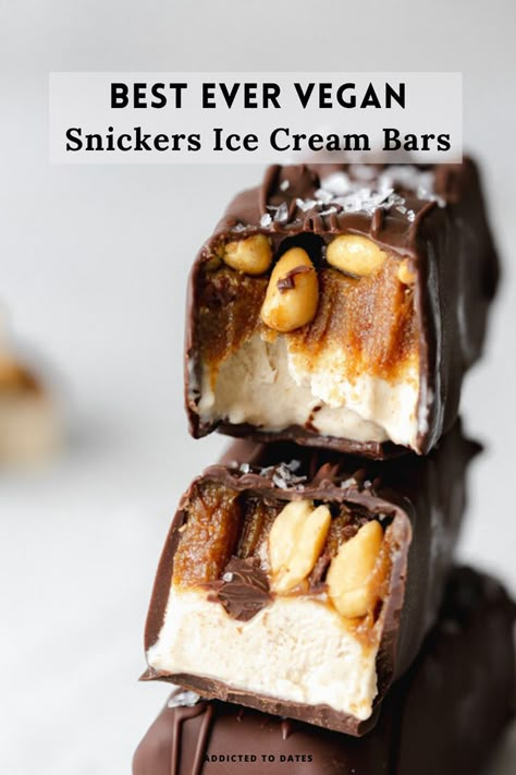 Snickers Ice Cream Bars, Peanut Butter Ice Cream Topping, Vegan Snickers, Snickers Ice Cream, Vegan Ice Cream Recipe, Butter Ice Cream, Vegan Brownies, Ice Cream Bars, Homemade Snickers