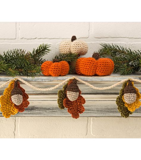 Acorn and Leaf Garland and Mini Crocheted Pumpkins Crochet Thanksgiving Garland, Leaf Garland Crochet, Autumn Amigurumi, Crocheted Pumpkins, Acorn Garland, Thanksgiving Garland, Autumn Crochet, Yarn Scraps, Pumpkin Crochet