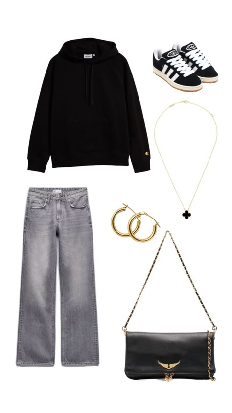 Sweat-shirt: Carhartt ; Jeans: Zara ; Necklace: Van Cleef ; Earrings: idk ; Shoes: Adidas Campus ; Purse: Zadig et Voltaire Van Cleef Earrings, Necklace Van Cleef, Zara Necklace, Carhartt Jeans, Adidas Campus, Shoes Adidas, Van Cleef, Sweat Shirt, Zara