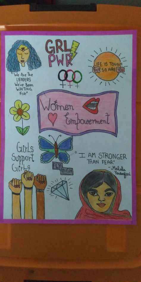 Posters For Women Empowerment, Poster For Women's Month, Women Empowerment Crafts, Women Empowerment Poster Ideas, Poster Making On Women Empowerment, Art For Women Empowerment, Project On Women Empowerment, Girls Education Poster, Women Empowerment Poster Drawing