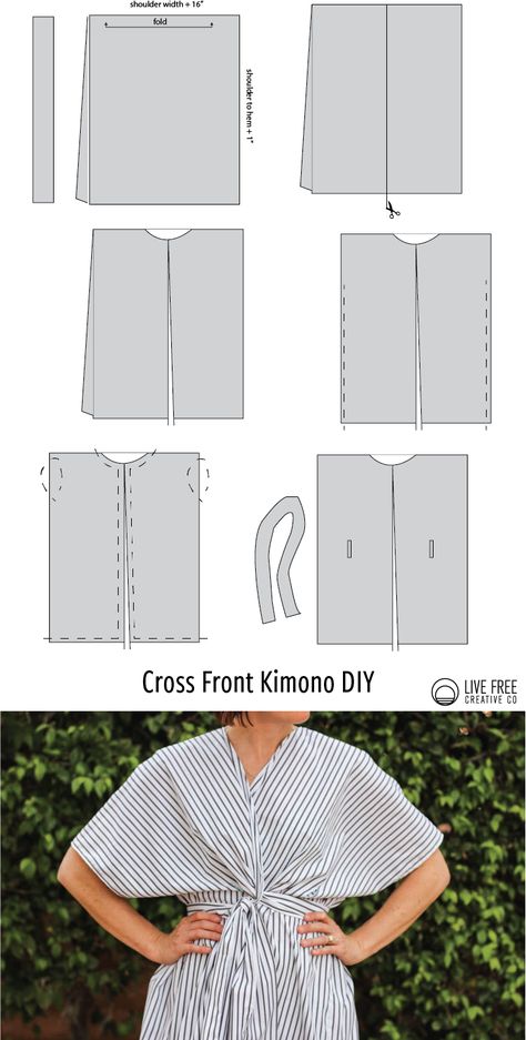 Cross Front Kimono DIY- Live Free Creative Company Simple Dress Diy, Diy Clothes Kimono, Kimono Diy, Robe Diy, Waste Fashion, Diy Kimono, Diy Summer Clothes, Stile Casual Chic, Dress Patterns Diy