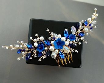 Rhinestone and Blue Hair Comb Rhinestone Hairpiece Wedding | Etsy Australia Rivendell Wedding, Blue Hair Piece, Sapphire Hair, Rhinestone Hairpiece, Royal Blue Hair, Hairpiece Wedding, Sapphire Jewelry Set, Pearl Bridal Comb, Bridal Hair Pins Pearl