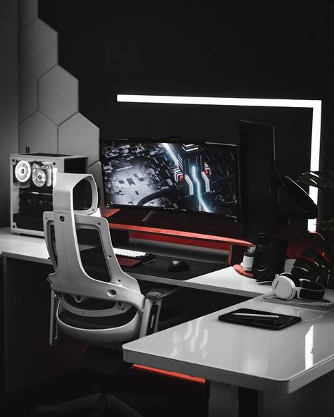 Gamer Room Design, Computer Desk Setup, Home Studio Setup, Computer Room, Gaming Room Setup, Gamer Room, Studio Setup, Pc Setup, Game Room Design