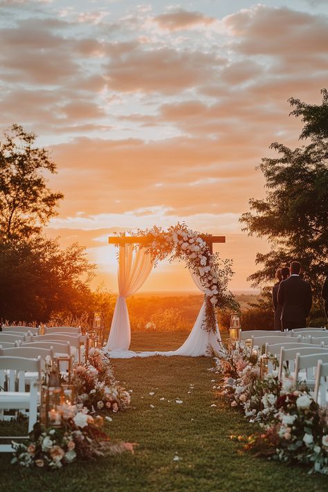 Discover 10 romantic sunset locations for ceremonies that will take your breath away. Picture exchanging vows as the sun sets, creating a magical backdrop for your big day. Save this pin for inspiration!   #WeddingPlanning #SunsetCeremony #RomanticWeddings #WeddingInspiration #CeremonyIdeas #BridalTips #UniqueWeddingVenues #WeddingDecor #DestinationWeddings #OutdoorWedding #BeautifulWeddings #LoveInTheAir #WeddingGoals #Engaged #WeddingDreams Sunset Wedding Mountains, Garden Sunset Wedding, Outdoor Sunset Wedding, Sunset Mountain Wedding, Spring Sunset Wedding, Places To Have Weddings, Sunset Wedding Reception, Wedding At Sunset, Wedding Sunset Theme