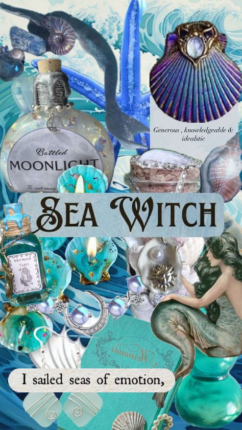 Sea Witch Sea Witch Aesthetic Wallpaper, Sea Witch Aesthetic, Witchcraft Room, Sea Witch Altar Inspiration, Sea Witch Familiar, Beach Witch, Botanical Witch, Ocean Witch, Sea Witch Journal