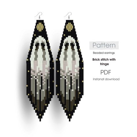 This Halloween beaded earrings pattern with ghost print is intended for users that have experience with brick stitch and the pattern itself does NOT include instructions on how to do this stitch.  This is an Instant Download, which means that once you pay a download link will be sent to the email associated with your Etsy account, so make sure to give a valid email address.  PDF file includes:  1. The large picture of the pattern  2. Bead Legend with the color, name, number, and quantity of bead Beetlejuice Beaded Earrings, Ghost Beaded Earrings, Brick Stitch Pattern Earring, Witch Earrings, Seed Bead Jewelry Patterns, Spider Earrings, Seed Bead Crafts, Halloween Beads, Native American Beaded Earrings